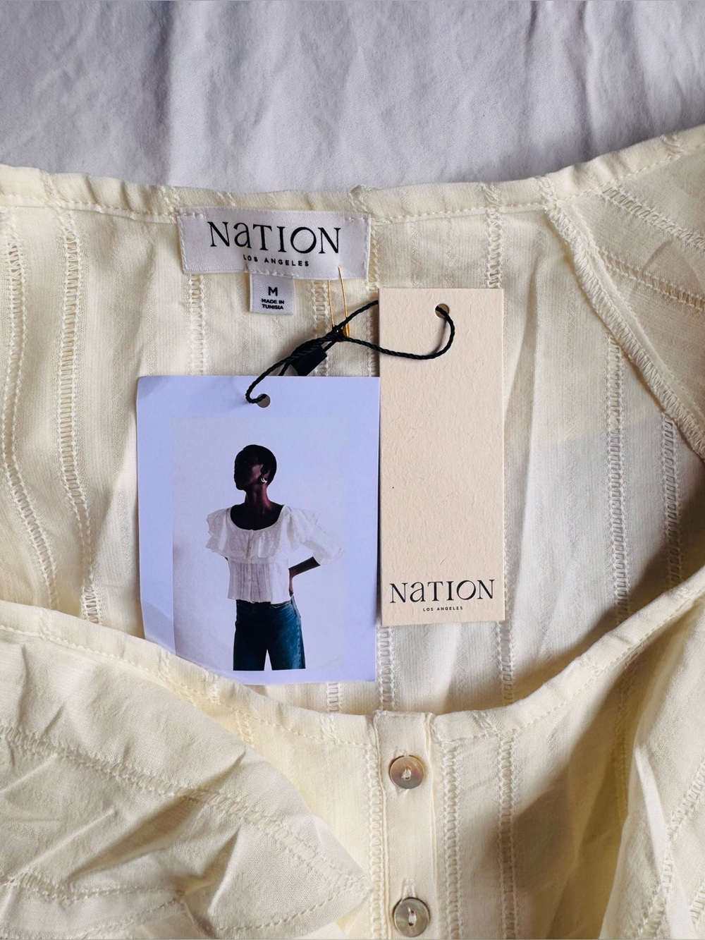 Nation LTD Pale Yellow Ruffle Button-Front Blouse - Picture 3 of 3